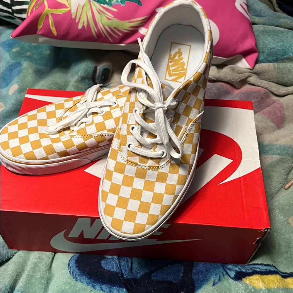 Vans Yellow and White Checkered Women's Shoes